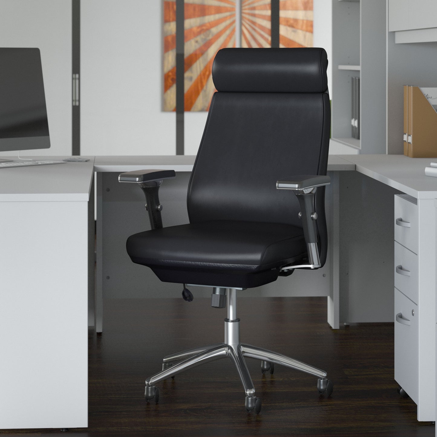 Bush Business Furniture Metropolis High Back Leather Executive Office Chair in Black