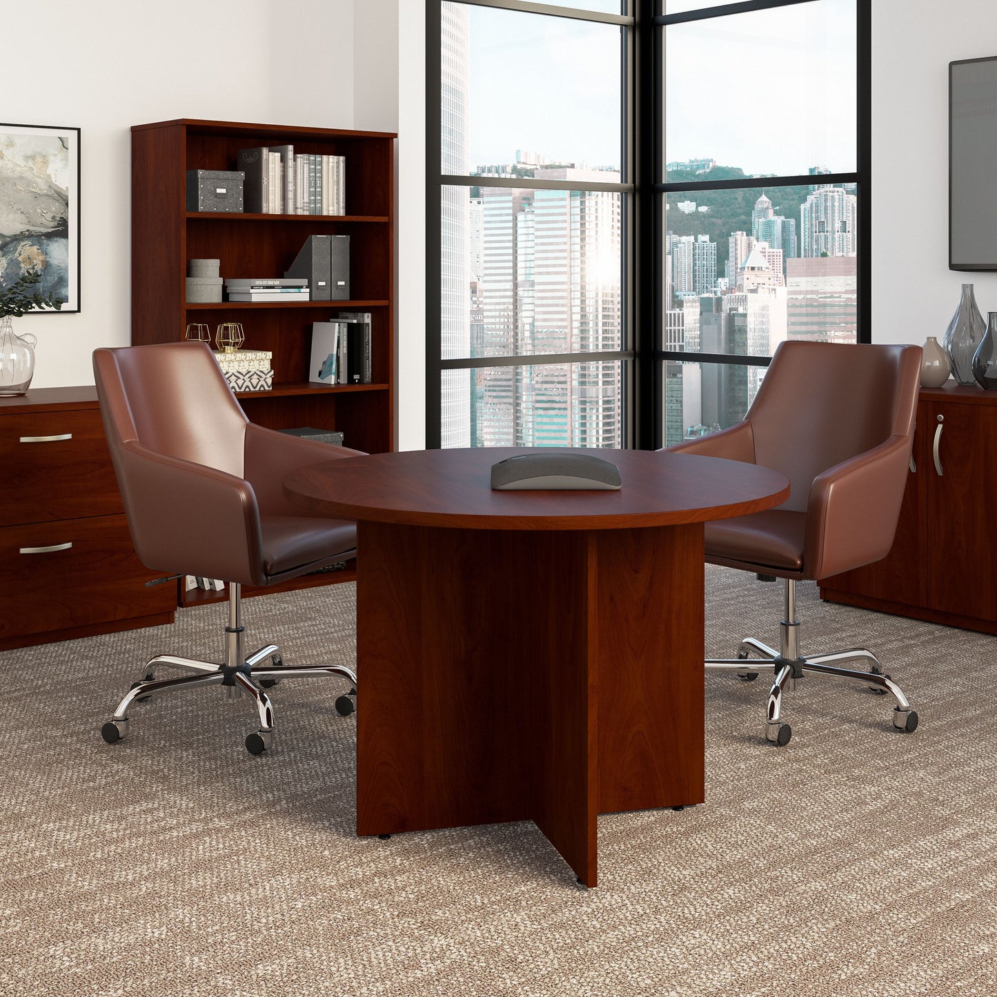 Bush Business Furniture 42W Round Conference Table with Wood Base