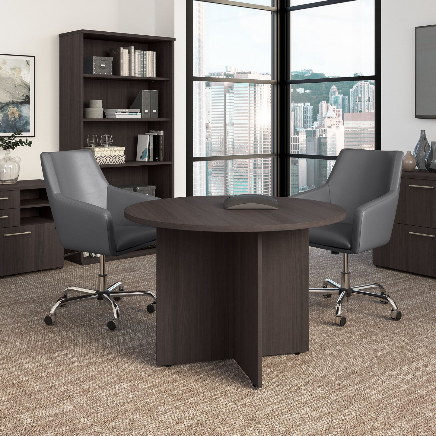 Bush Business Furniture 42W Round Conference Table with Wood Base