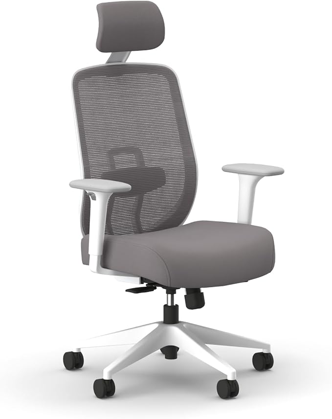 HON Altern Ergonomic Office Chair with Headrest, Arms, Wheels, Foam Cushion Seat, Mid Back Home Office Desk Chair Comfy, Height Adjustable Arms, Synchro-Tilt, Seat-Slide, White Frame, Frost
