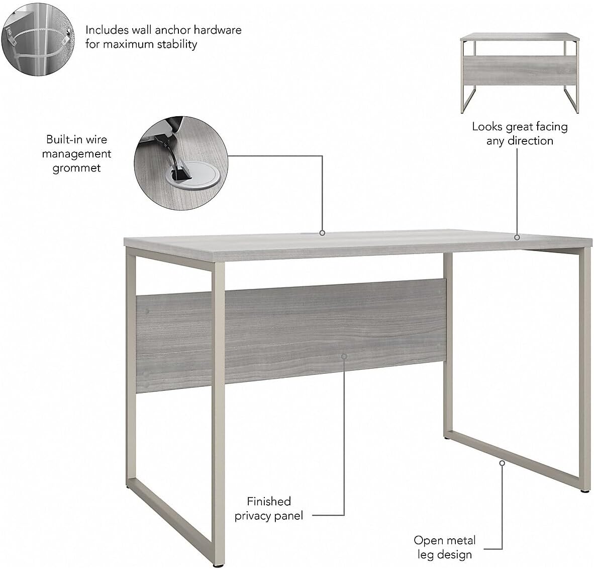 Bush Business Furniture Hybrid 48W x 24D Computer Table Desk with Metal Legs in Platinum Gray