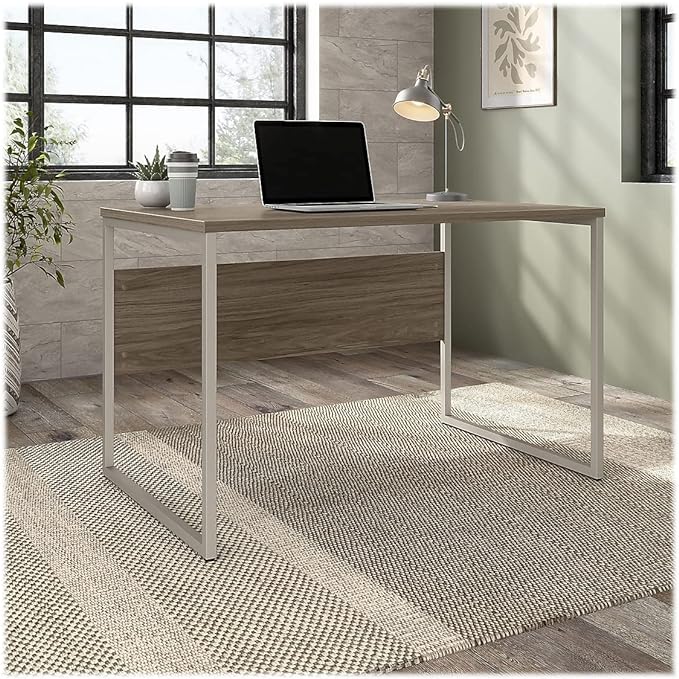 Bush Business Furniture Hybrid 48W x 24D Computer Table Desk with Metal Legs in Modern Hickory