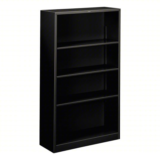 HON Bookcase: Black, Steel, 59 in Overall Ht, 34 1/2 in Overall Wd, 12 5/8 in Overall Dp, 4 Shelves