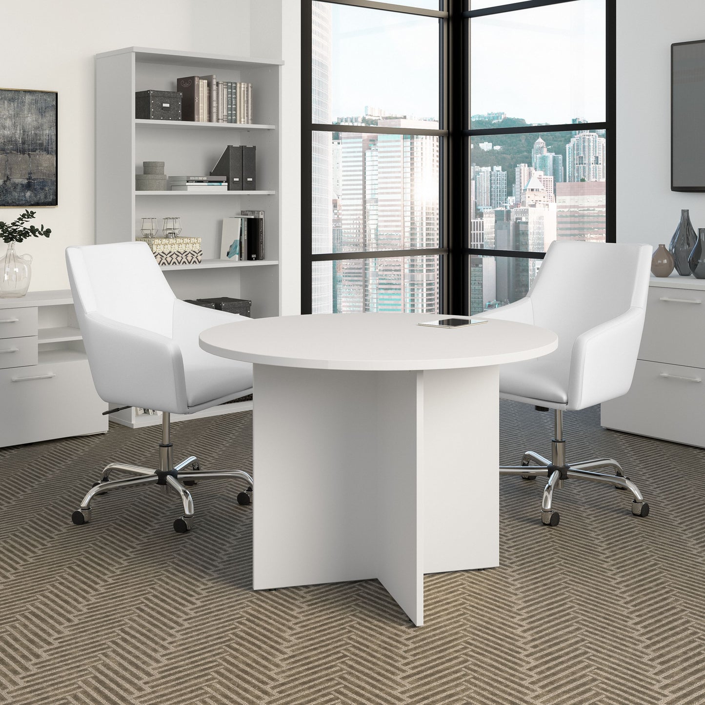 Bush Business Furniture 42W Round Conference Table with Wood Base