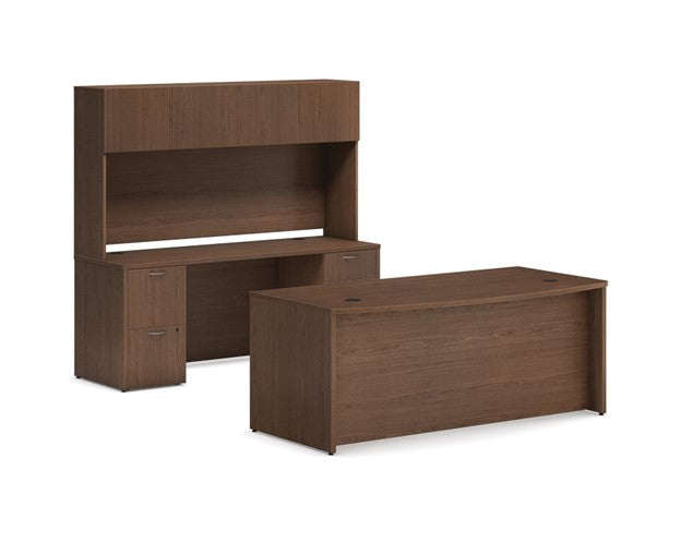 HON Mod Executive Station, featuring a 72"W x 36"D Bow Front Desk, 72"W Credenza, and matching Hutch
