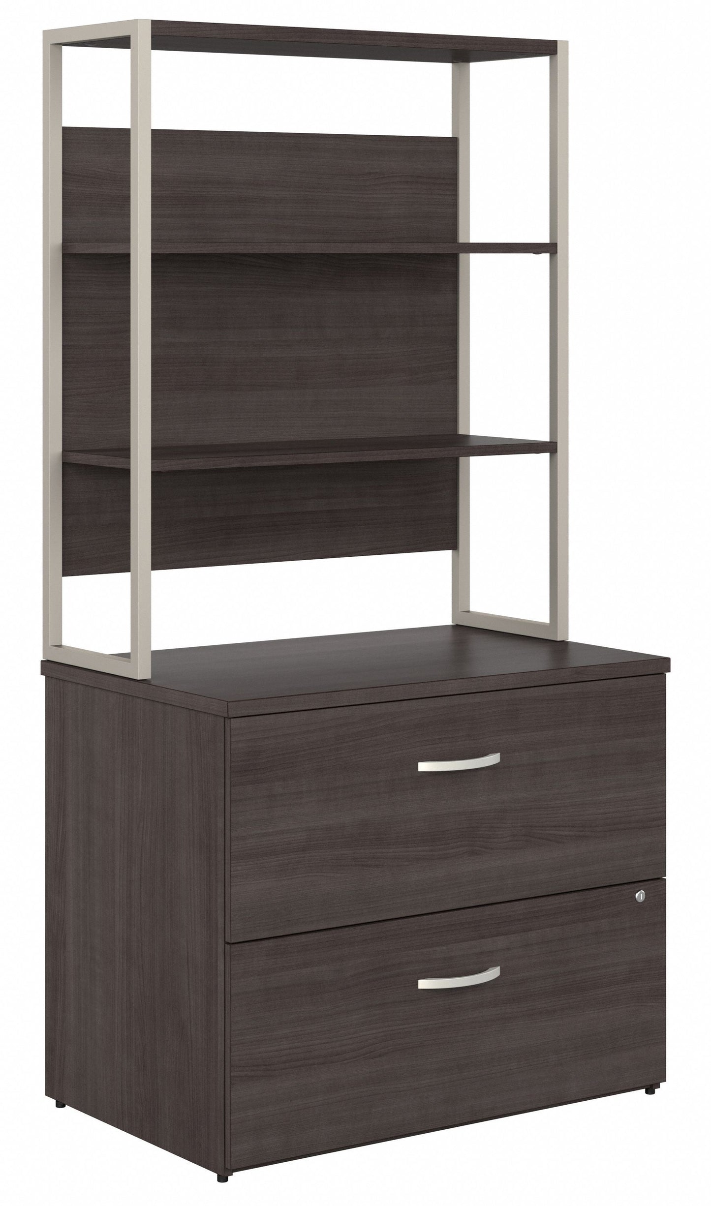 Bush Business Furniture Hybrid 2 Drawer Lateral File Cabinet with Shelves in Storm Gray