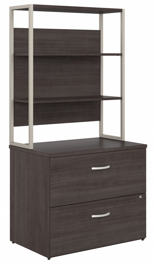 Bush Business Furniture Hybrid 2 Drawer Lateral File Cabinet with Shelves in Storm Gray