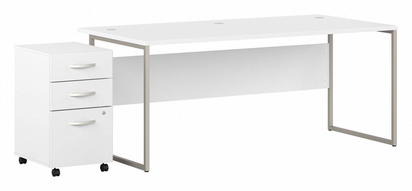 Bush Business Furniture Hybrid 72W x 36D Computer Table Desk with 3 Drawer Mobile File Cabinet in White