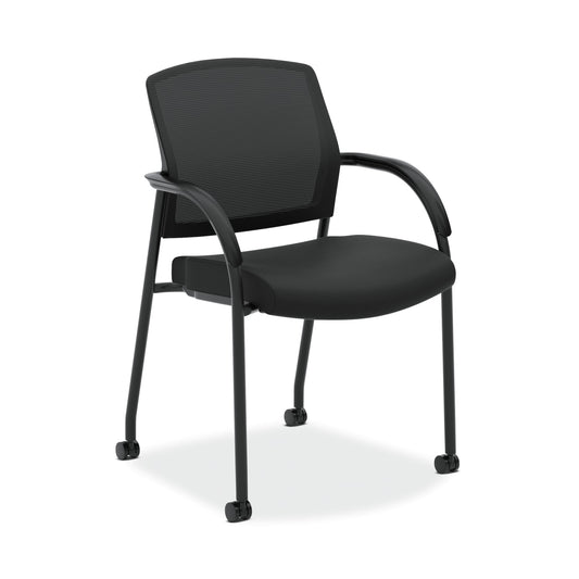 HON Lota Mesh Back Stacking Chair | Fixed Arms | Black Fabric