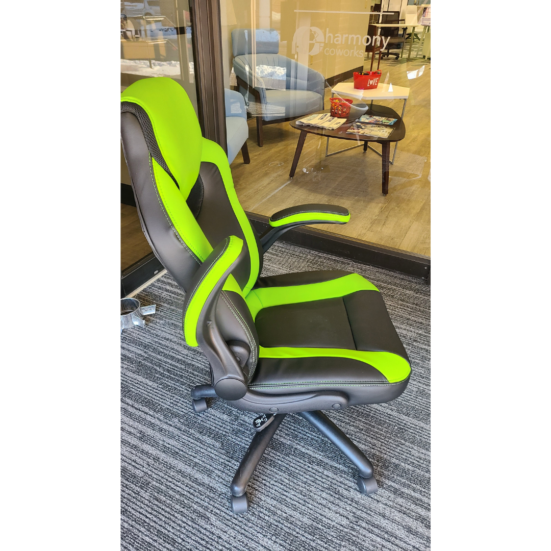 HON Gaming Chair Flip up Arms Green Leather