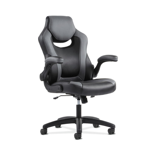 Sadie Racing Style Gaming Chair | Flip-Up Arms | Black and Gray Leather