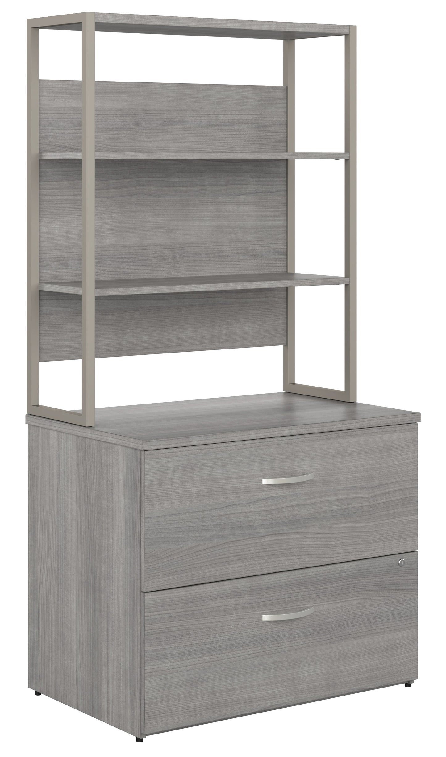 Bush Business Furniture Hybrid 2 Drawer Lateral File Cabinet with Shelves in Platinum Gray