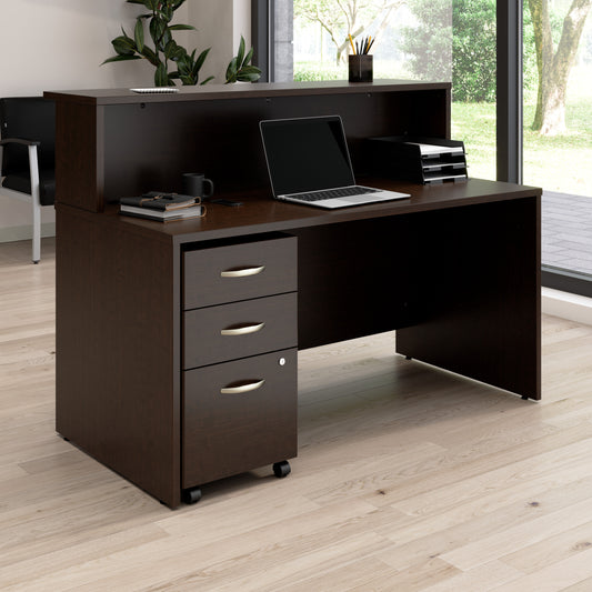Bush Business Furniture Arrive 60W x 30D Reception Desk with Shelf and Mobile File Cabinet