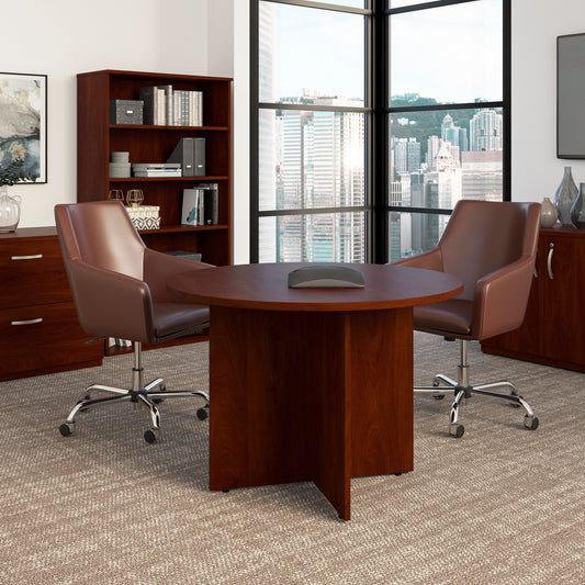 Bush Business Furniture 42W Round Conference Table with Wood Base