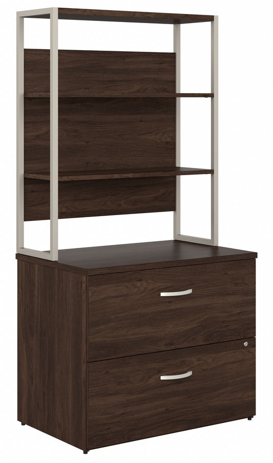 Bush Business Furniture Hybrid 2 Drawer Lateral File Cabinet with Shelves in Black Walnut