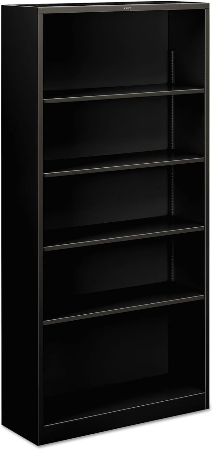 HON Brigade Steel Bookcase, Five-Shelf, 34-1/2w x 12-5/8w x 71h, Black