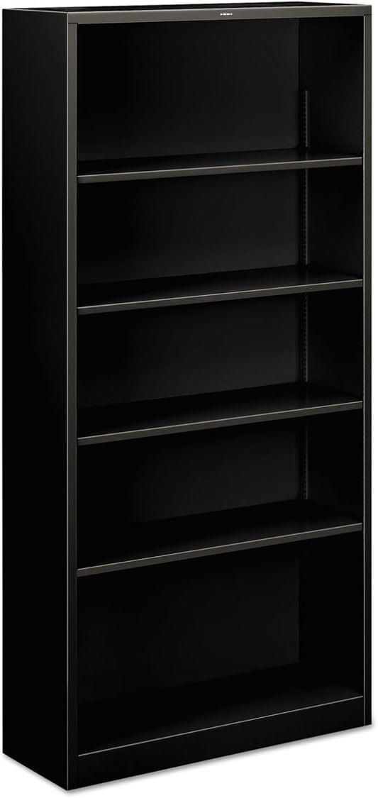 HON Brigade Steel Bookcase, Five-Shelf, 34-1/2w x 12-5/8w x 71h, Black