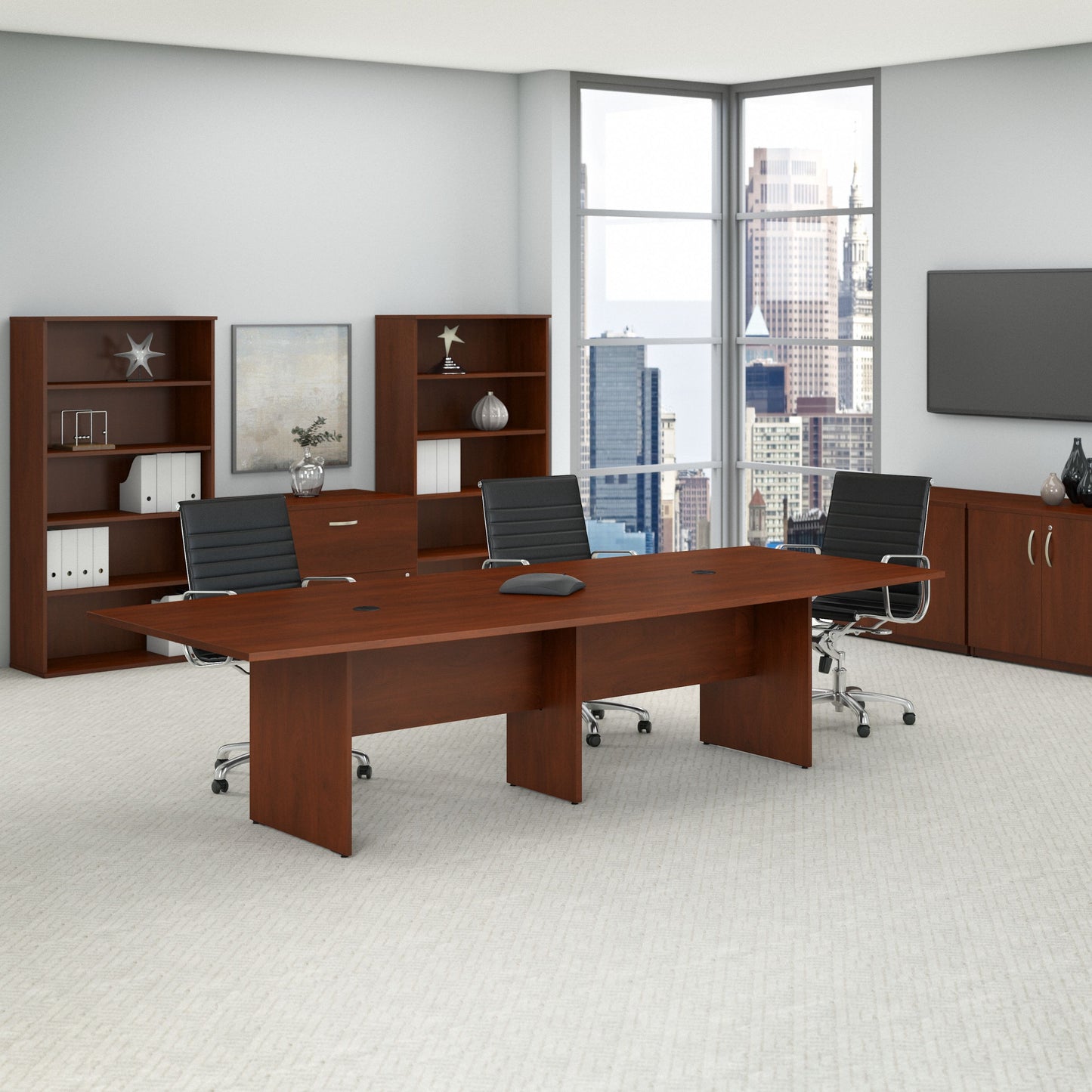Bush Business Furniture 120W x 48D Boat Shaped Conference Table with Wood Base
