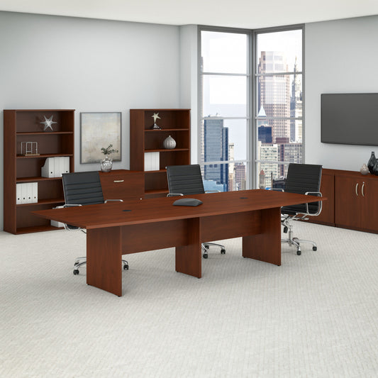 Bush Business Furniture 120W x 48D Boat Shaped Conference Table with Wood Base