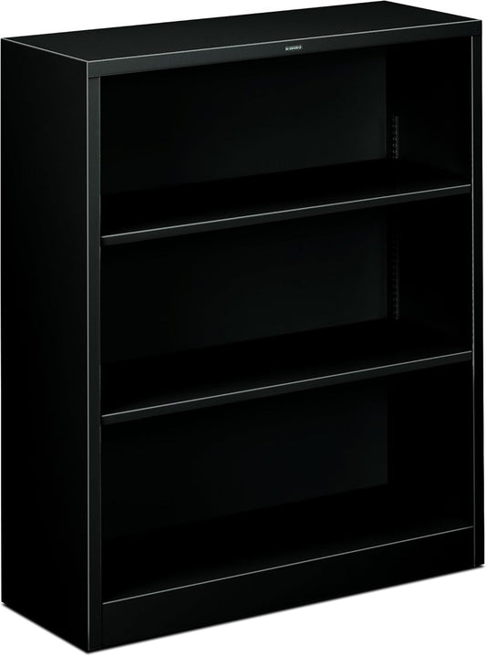 HON Brigade Steel Bookcase - 34.5" x 12.58" x 41" - Steel - 3 x Shelf - Rust Resistant, Heavy Duty - Black