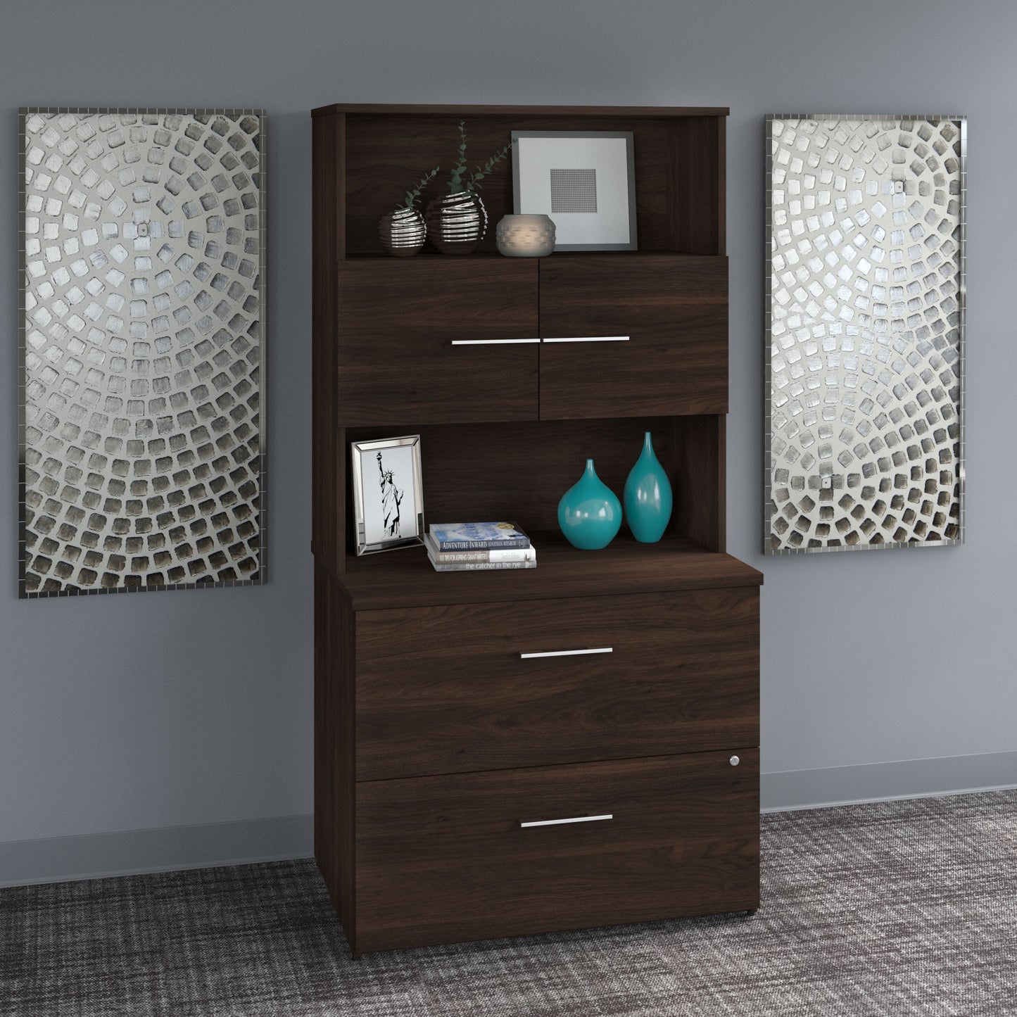 Bush Business Furniture Office 500 36W 2 Drawer Lateral File Cabinet with Hutch