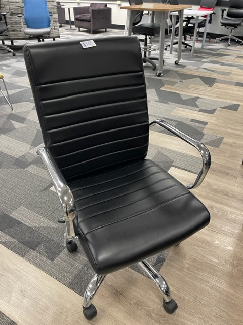 Sadie Executive Chair | Fixed Arms | Black SofThread Leather | Chrome Accents