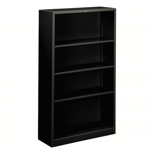 HON Bookcase: Black, Steel, 59 in Overall Ht, 34 1/2 in Overall Wd, 12 5/8 in Overall Dp, 4 Shelves