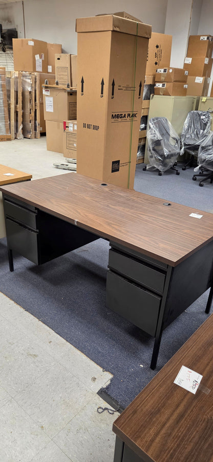 Pre-Owned HON 34000 Series Steel Double Pedestal Desk – 60"W x 30"D- Black