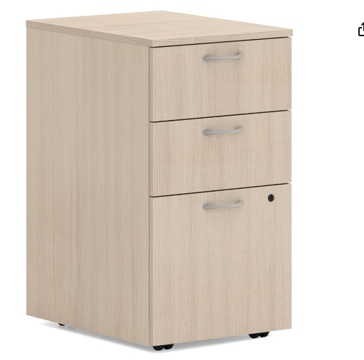 HON MOD 3 Drawer File Cabinet On Wheels, Mobile Pedestal for Filing Cabinets for Home Office, 15" W Portable Storage, Desert Oak