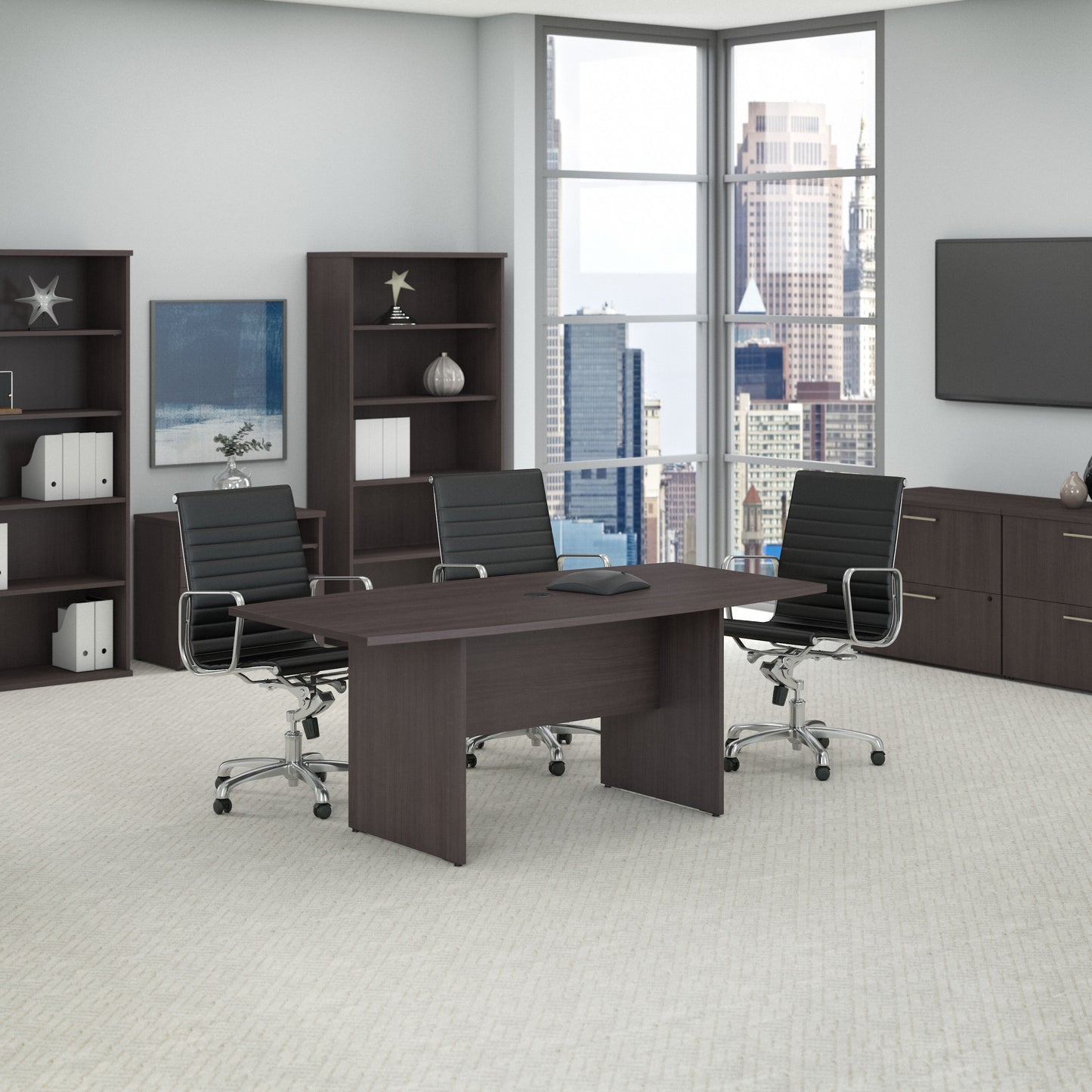 Bush Business Furniture 72W x 36D Boat Shaped Conference Table with Wood Base