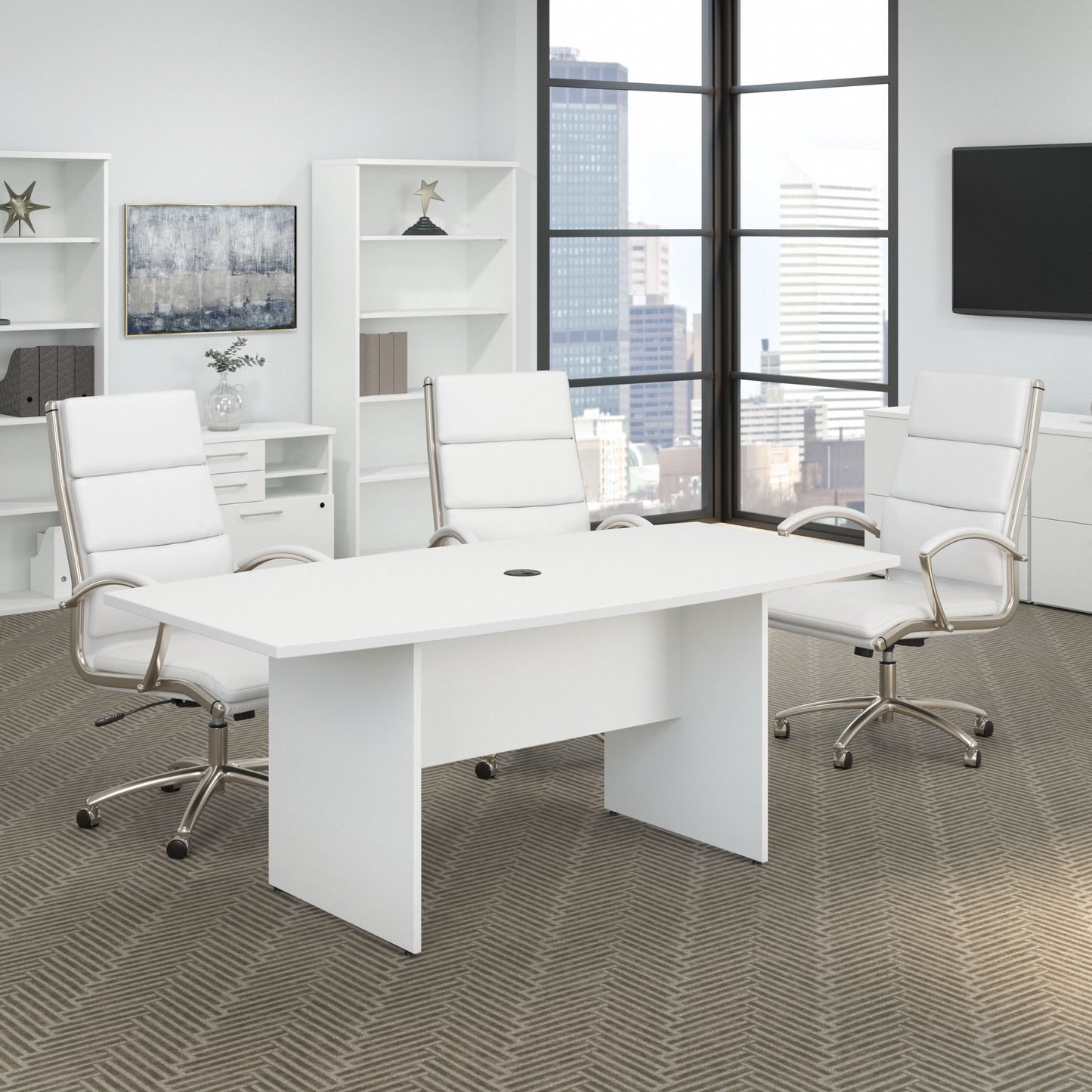 Bush Business Furniture 72W x 36D Boat Shaped Conference Table with Wood Base