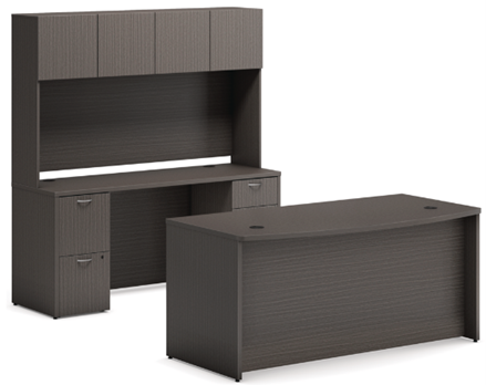 HON Mod Executive Station, featuring a 72"W x 36"D Bow Front Desk, 72"W Credenza, and matching Hutch