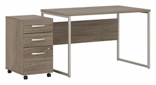 Bush Business Furniture Hybrid 48W x 30D Computer Table Desk with 3 Drawer Mobile File Cabinet in Modern Hickory