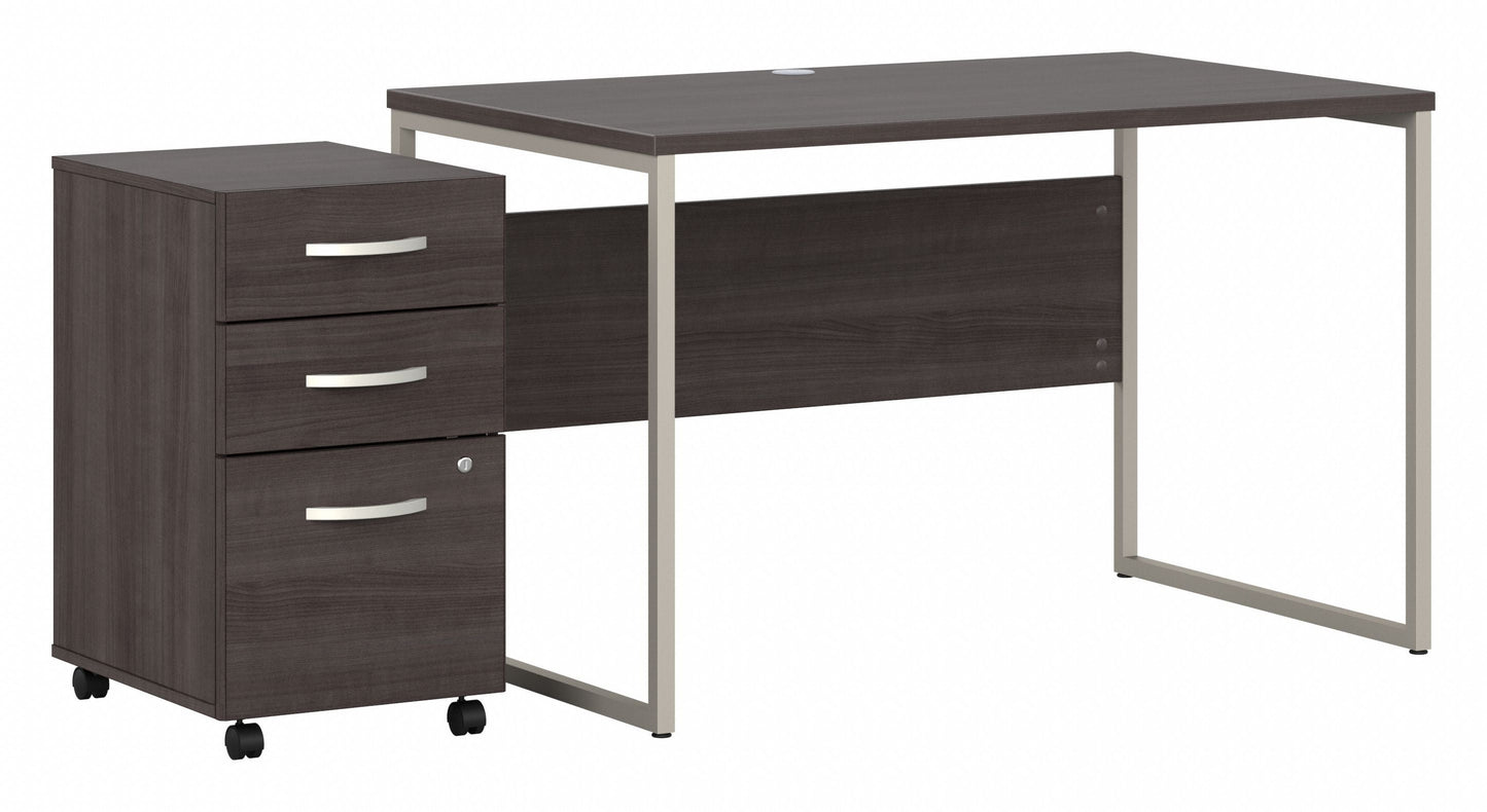 Bush Business Furniture Hybrid 48W x 30D Computer Table Desk with 3 Drawer Mobile File Cabinet in Storm Gray