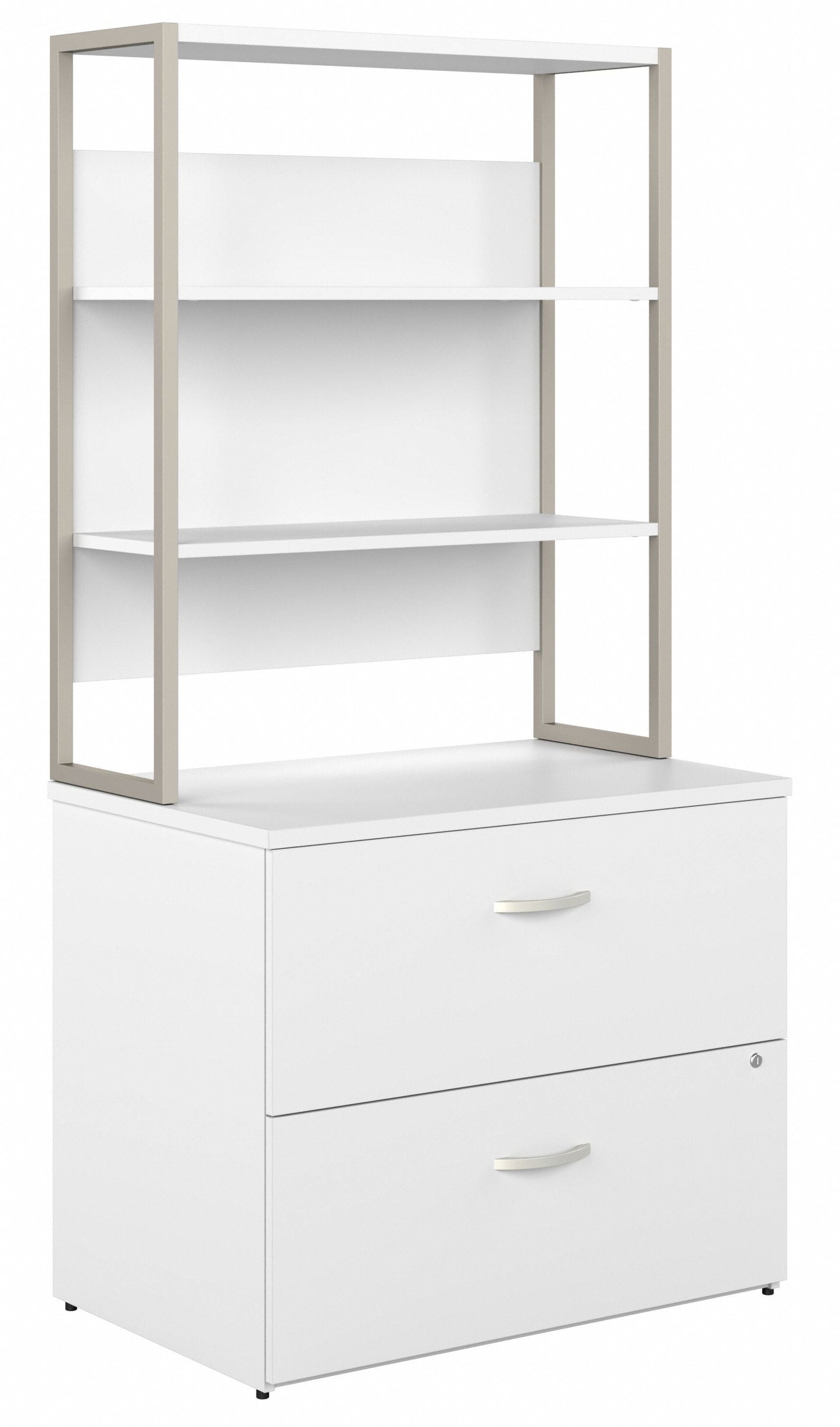 Bush Business Furniture Hybrid 2 Drawer Lateral File Cabinet with Shelves in White
