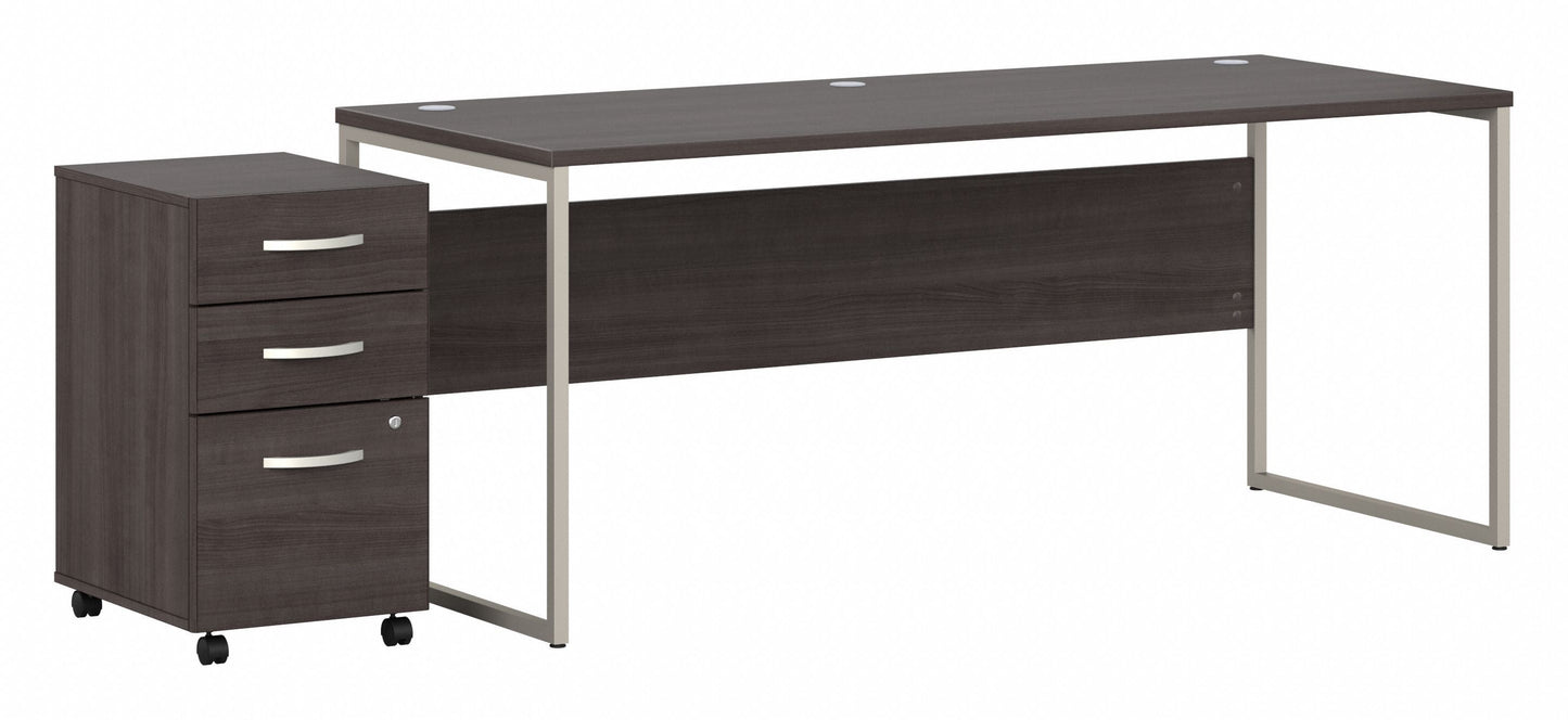 Bush Business Furniture Hybrid 72W x 30D Computer Table Desk with 3 Drawer Mobile File Cabinet in Storm Gray