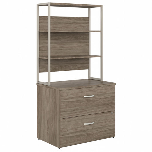 Bush Business Furniture Hybrid 2 Drawer Lateral File Cabinet with Shelves in Modern Hickory