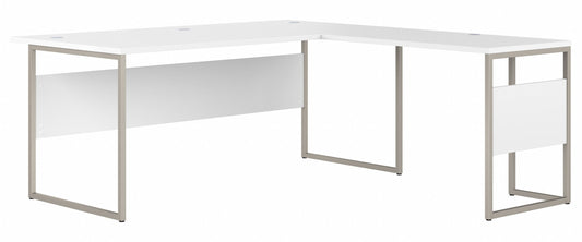 Bush Business Furniture Hybrid 72W x 36D L Shaped Table Desk with Metal Legs in White