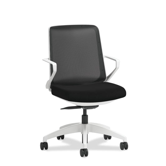 HON Cliq Office Chair | Black Mesh Back | Synchro-Tilt | Black Seat Fabric | Designer White Frame