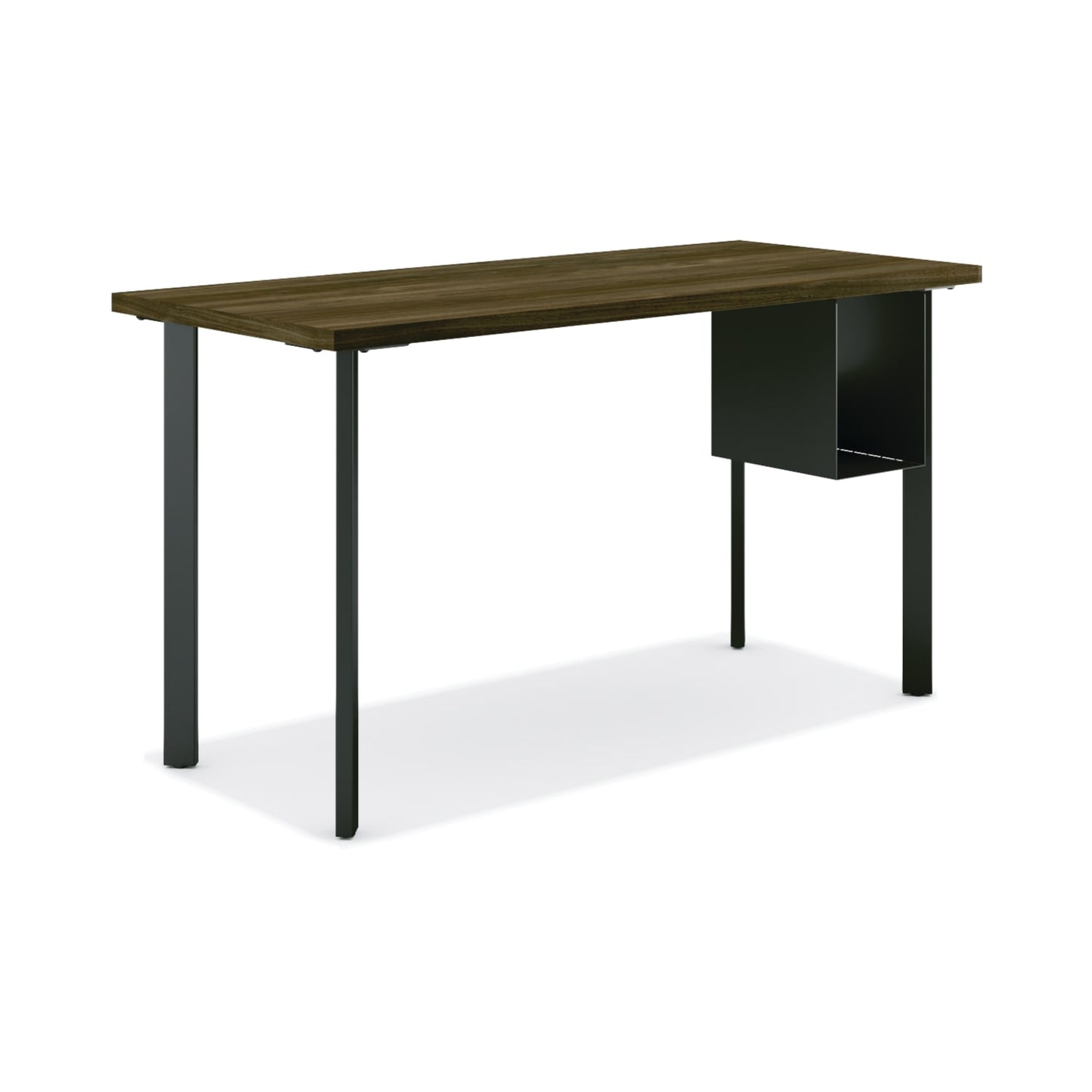 HON Coze Table Desk | U-Storage | 54"W x 24"D | Florence Walnut Laminate | Black Leg Finish
