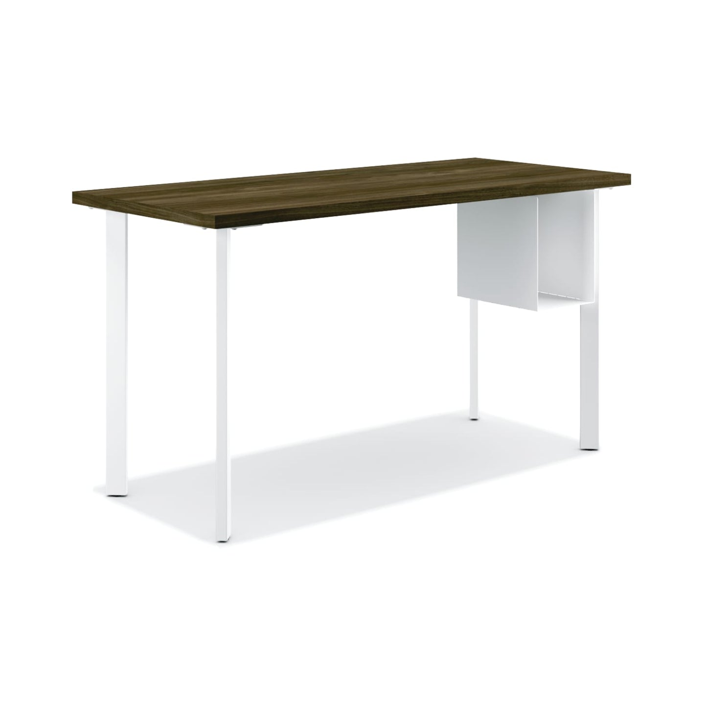 HON Coze Table Desk | U-Storage | 54"W x 24"D | Florence Walnut Laminate | Designer White Leg Finish