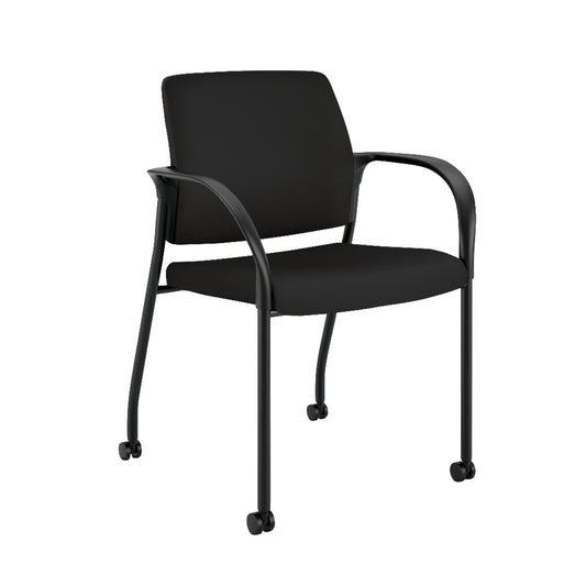 HON Ignition Multi-Purpose 4-Leg Stacking Chair | Fixed Arms | All-Surface Casters | Black Fabric