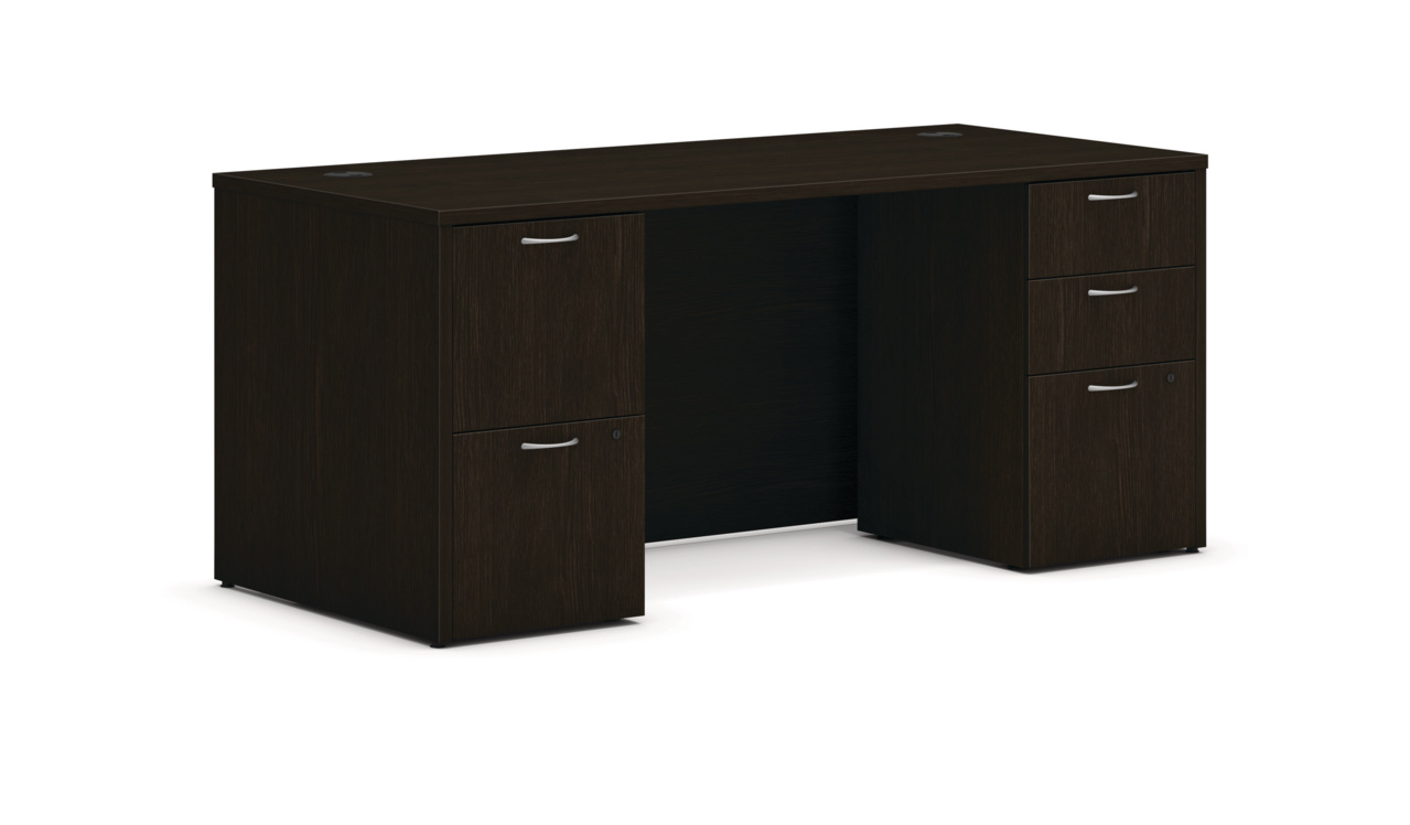 HON Mod 66"W Double Pedestal Desk-Java Oak