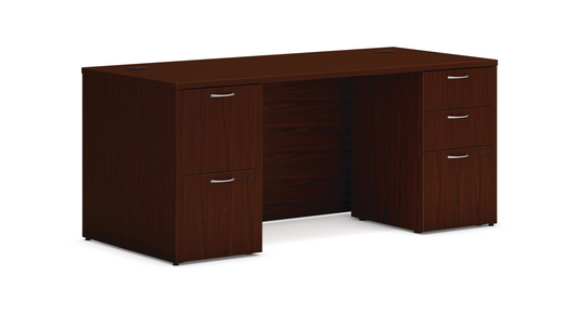 HON Mod 66"W Double Pedestal Desk-Mahagony