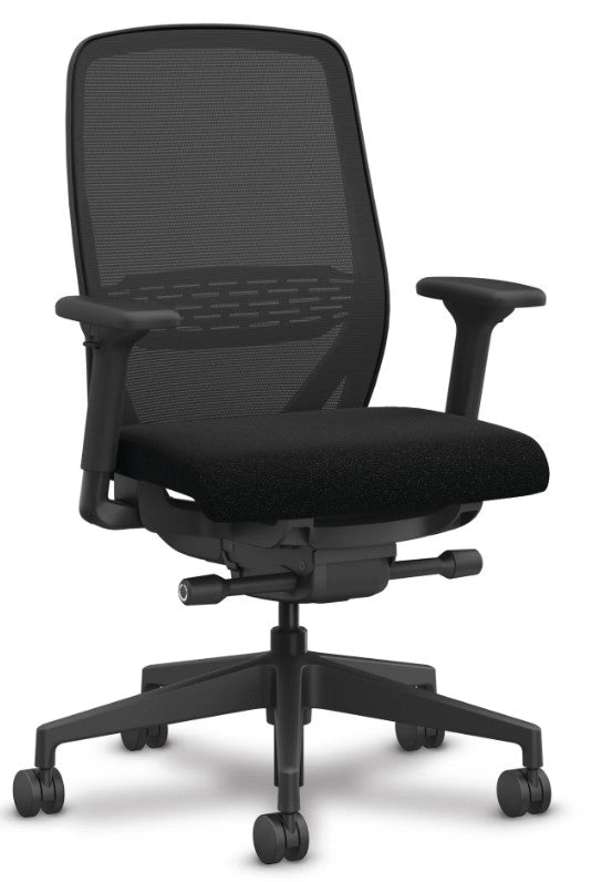 HON Nucleus Task Chair | Advanced Synchro-Tilt | Standard Cylinder | 2-Way Adjustable Arms | Black Mesh Back, Seat Fabric, Lumbar, and Frame