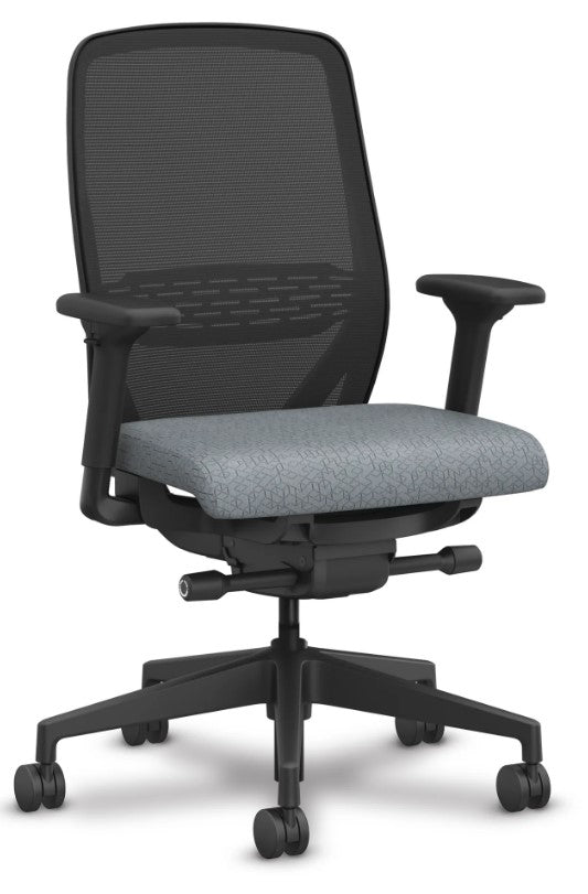 HON Nucleus Task Chair | Advanced Synchro-Tilt | Standard Cylinder | 2-Way Adjustable Arms | Black Mesh Back, Lumbar, and Frame | Basalt Seat Fabric
