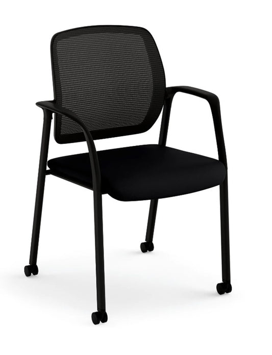 HON Nucleus Recharged Guest Chair with Flex Back | Black Frame and Mesh | Fixed Arms | Centurion Black Fabric