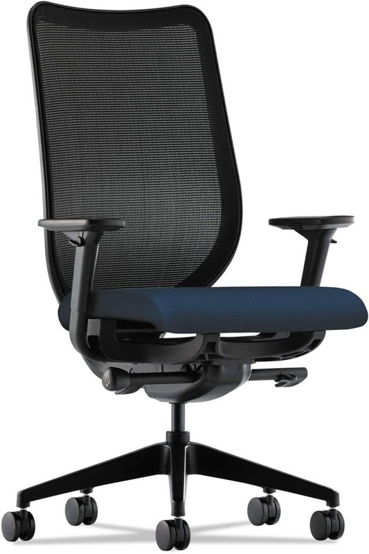 HON Nucleus Task Chair | Advanced Synchro-Tilt | Standard Cylinder | 2-Way Adjustable Arms | Black Mesh Back, Lumbar, and Frame | Navy Seat Fabric