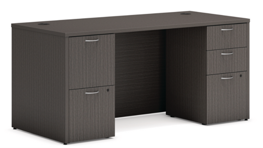 HON Mod 66"W Double Pedestal Desk-Slate Teak