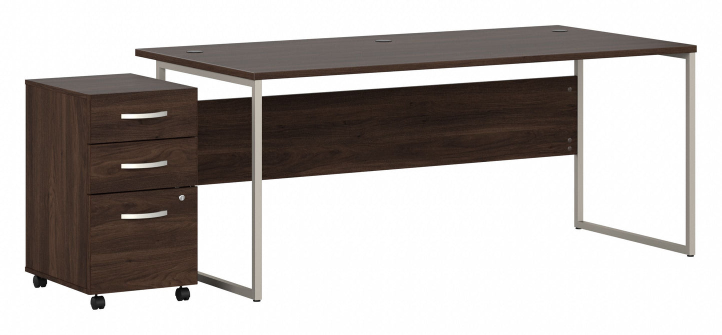 Bush Business Furniture Hybrid 72W x 36D Computer Table Desk with 3 Drawer Mobile File Cabinet in Black Walnut
